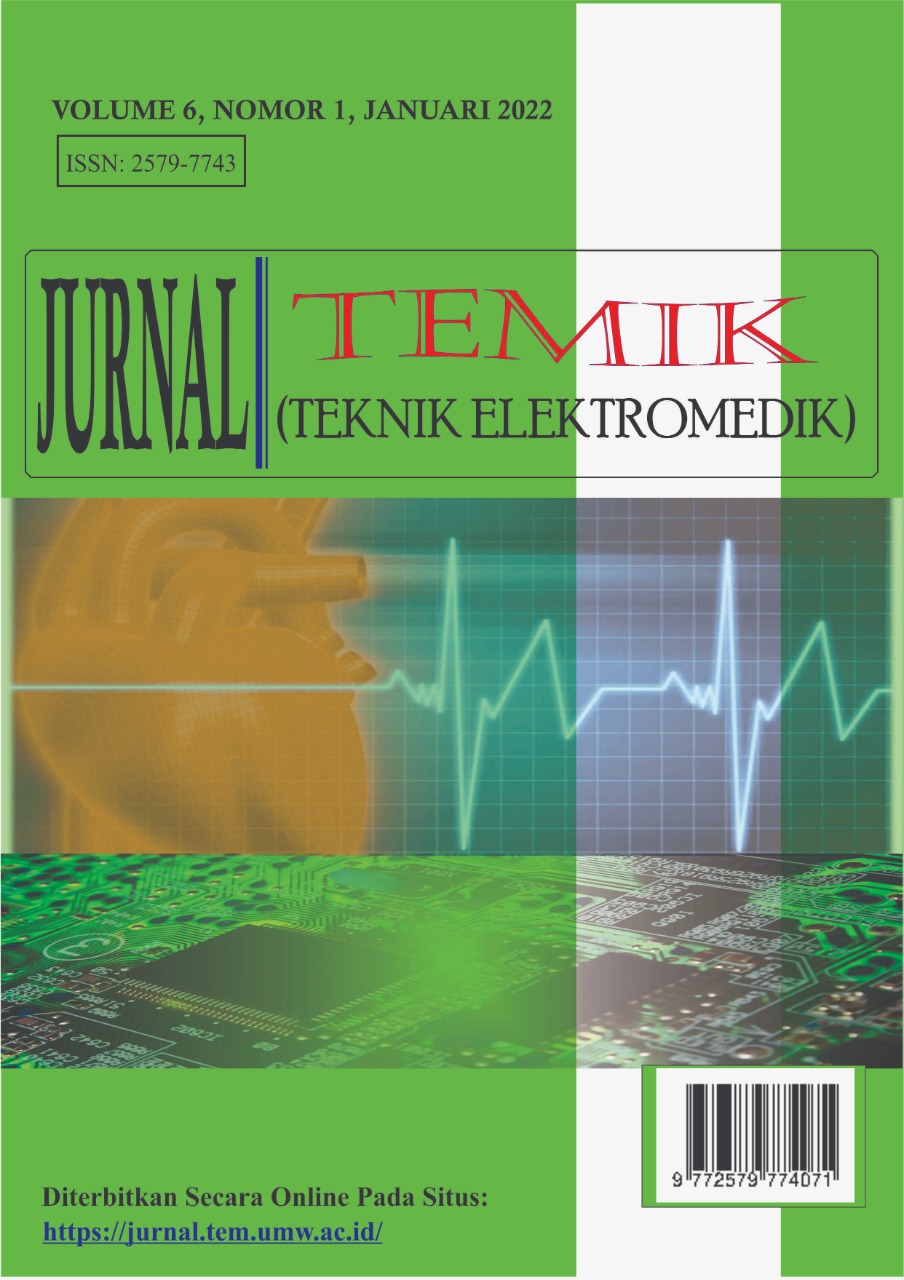 					View Vol. 6 No. 1 (2022): JURNAL TEMIK (TEKNIK ELEKTROMEDIK)
				